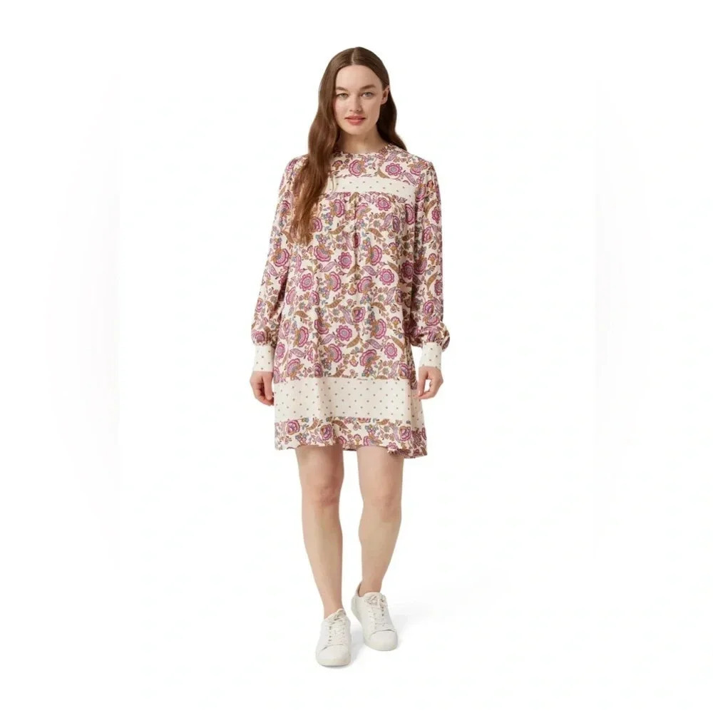 Chaps Boho Floral Polka Dot Baby Doll Cottagecore Long Sleeve Dress